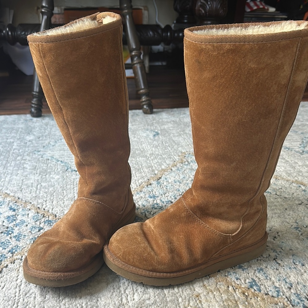 Ugg Knightsbridge Brown Suede Boots with  Fur Lining and Back zipper